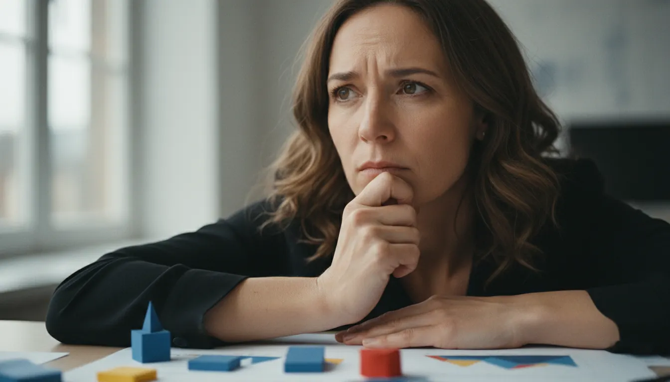 Thoughtful person contemplating decision with concerned expression representing risk assessment psychology