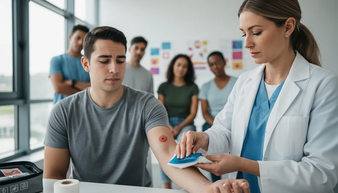 Medical professional demonstrating spider bite first aid treatment techniques