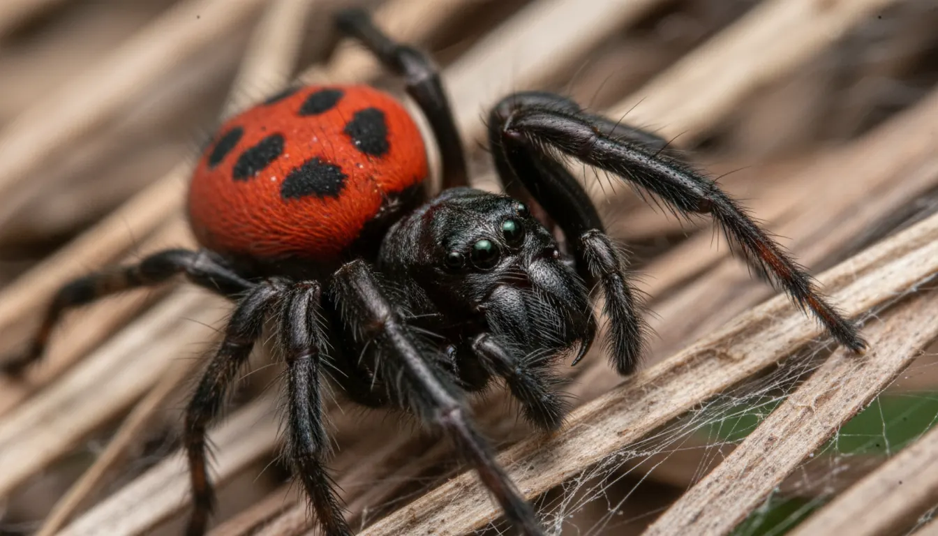 Close up macro photograph of dangerous venomous spider showing fangs and distinctive markings